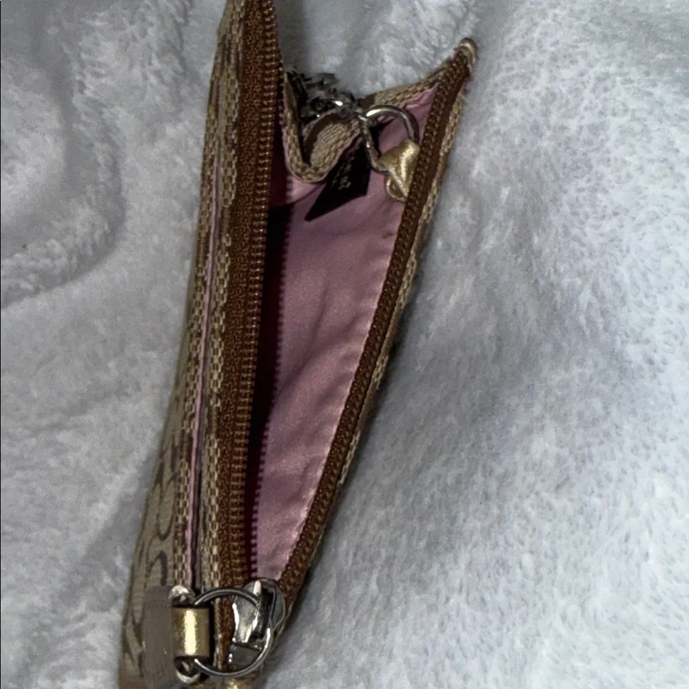 Coach Gold Metallic Trim Signature Keychain Card Case